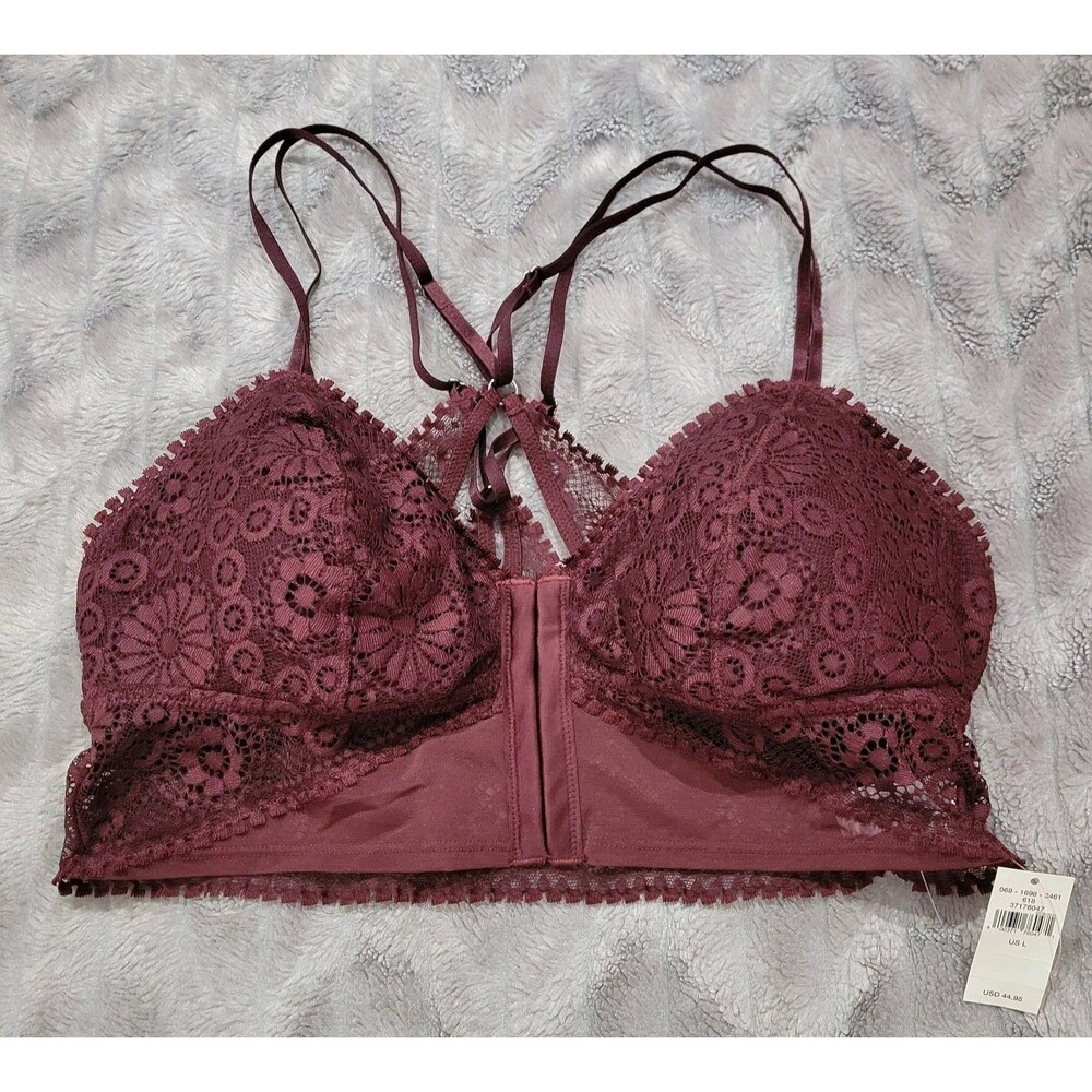 Aerie Size L Burgundy Red Lace Front Closure Bra Boho Festival NWT
